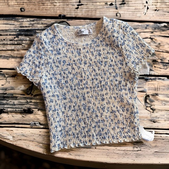 HOLLISTER CALIFORNIA SMOCKED CROPPED FLORAL TOP BLUE SIZE SMALL - Picture 1 of 7